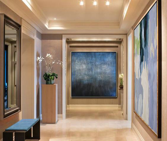 Oversized Canvas Art On Canvas,Oversized Contemporary Painting,Huge Abstract Canvas Art,Black,Blue,Gray.etc